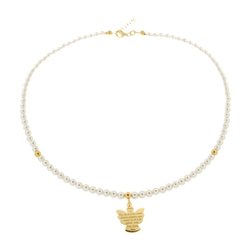 Collana ag.925 perle oro con pendente Angelo custode preghiera - Lungh.40+2 cm. - Cod.: COL.AG.0201AU